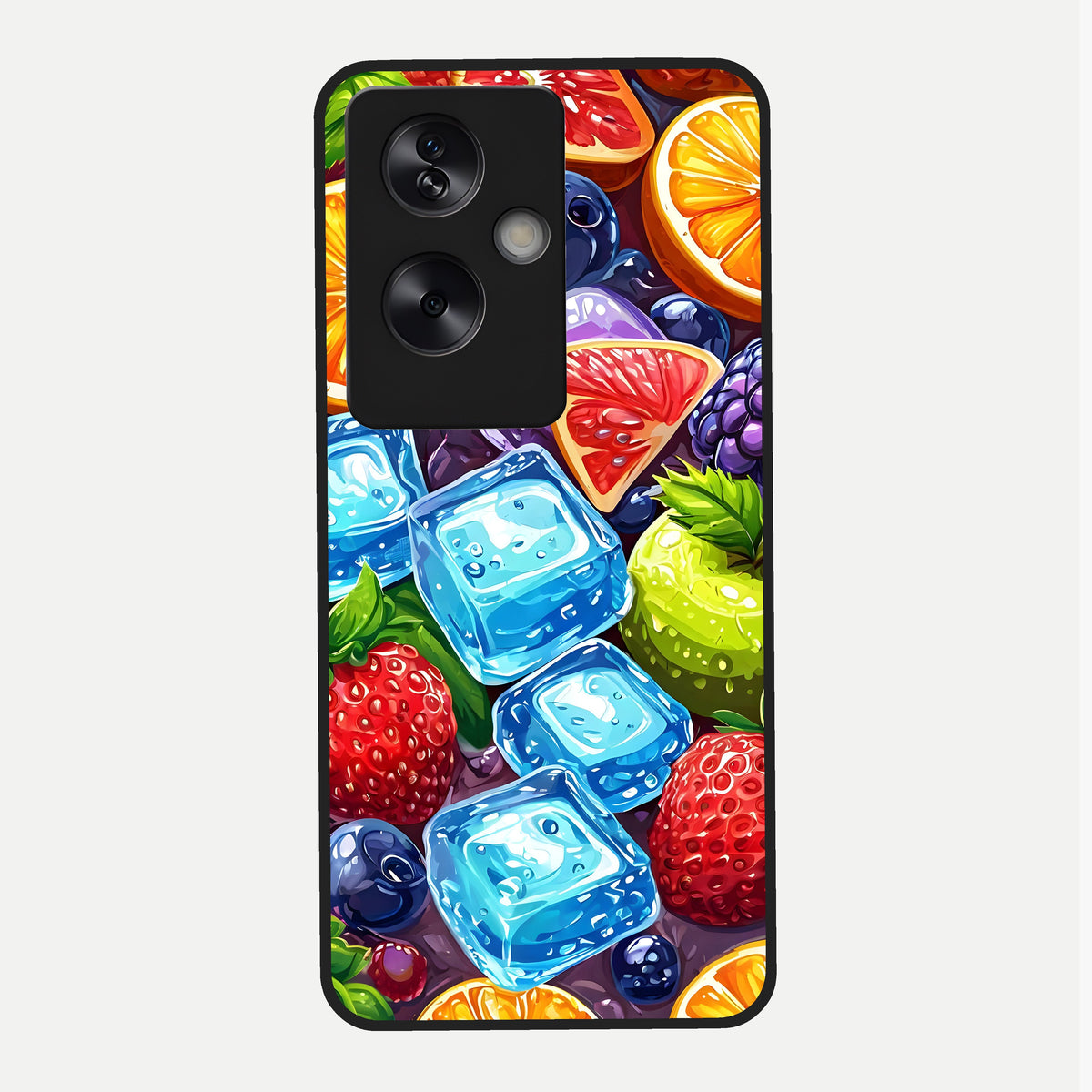  Colorful Fruits with Ice Glass Case For Oppo A79 back cover – full design glossy printed glass finish