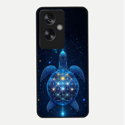  Crimson Blue Turtle Glass Case For Oppo A79 back cover – full design glossy printed glass finish