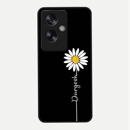  Custom Name White Flower Glass Case For Oppo A79 back cover – full design glossy printed glass finish