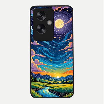  Dreamy Night Landscape Glass Case For Oppo A79 back cover – full design glossy printed glass finish
