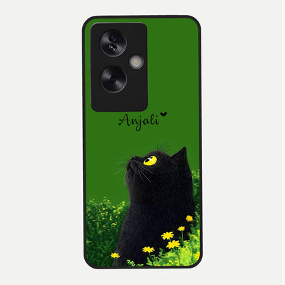  Emerald Cat Custom Name Glass Case For Oppo A79 back cover – full design glossy printed glass finish