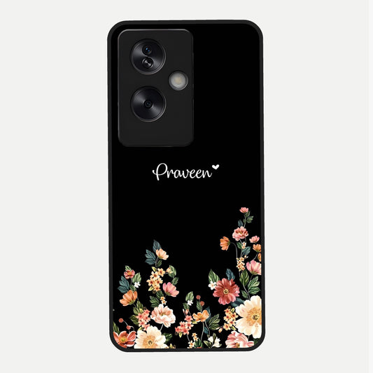  Floral Design Personalized Custom Name Glass Case For Oppo A79 back cover – full design glossy printed glass finish
