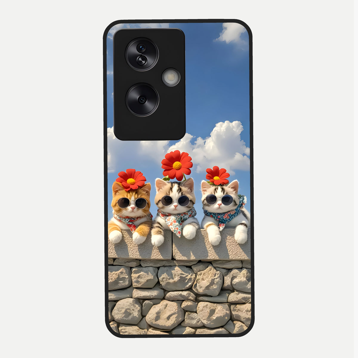  Floral Kitty Squad Glass Case For Oppo A79 back cover – full design glossy printed glass finish