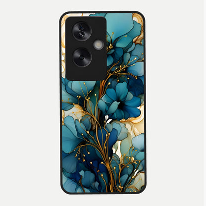  Golden Bloom Symphony Glass Case For Oppo A79 back cover – full design glossy printed glass finish