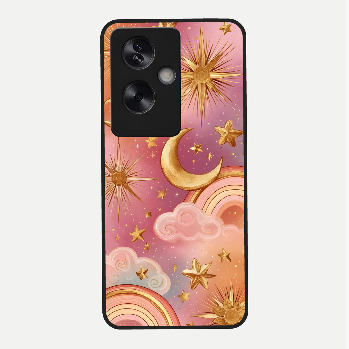  Golden Celestial Dreams Glass Case For Oppo A79 back cover – full design glossy printed glass finish