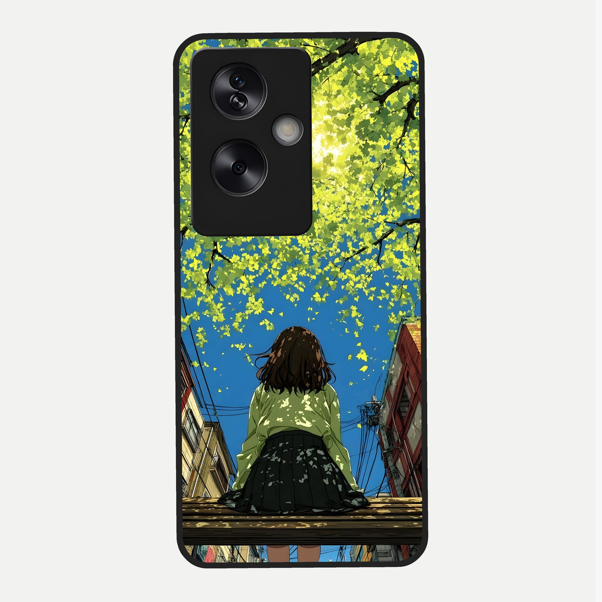  Golden Leaves Glow Glass Case For Oppo A79 back cover – full design glossy printed glass finish