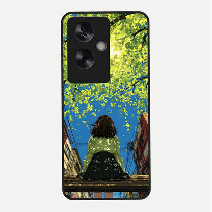  Golden Leaves Glow Glass Case For Oppo A79 back cover – full design glossy printed glass finish
