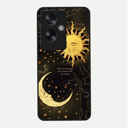  Golden Lunar Love Glass Case For Oppo A79 back cover – full design glossy printed glass finish