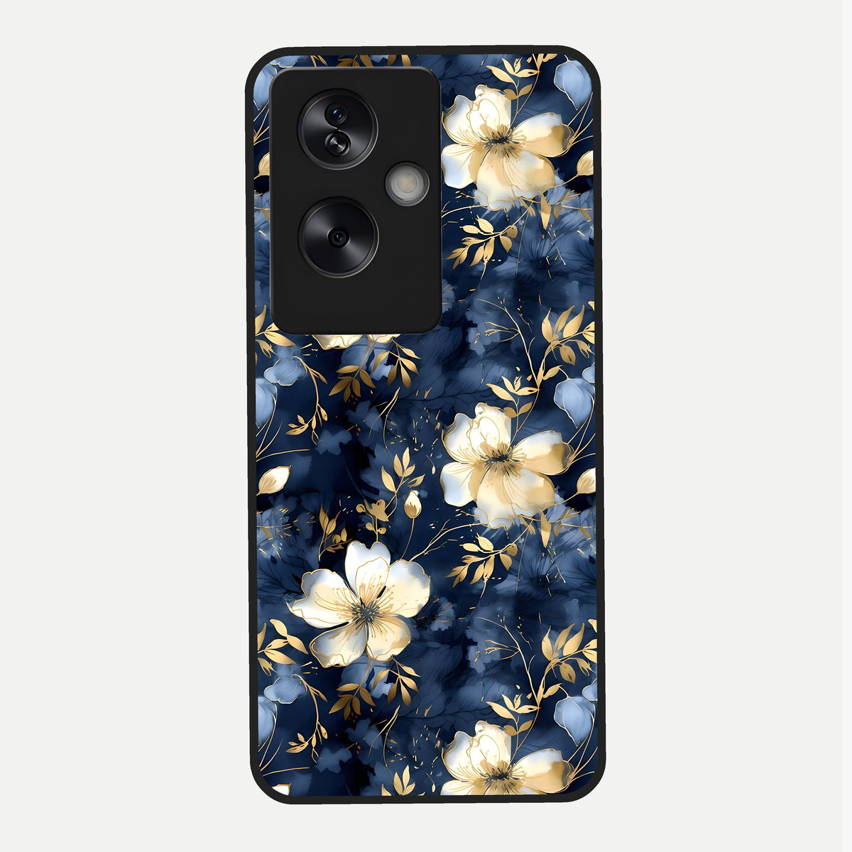  Golden Midnight Bloom Glass Case For Oppo A79 back cover – full design glossy printed glass finish