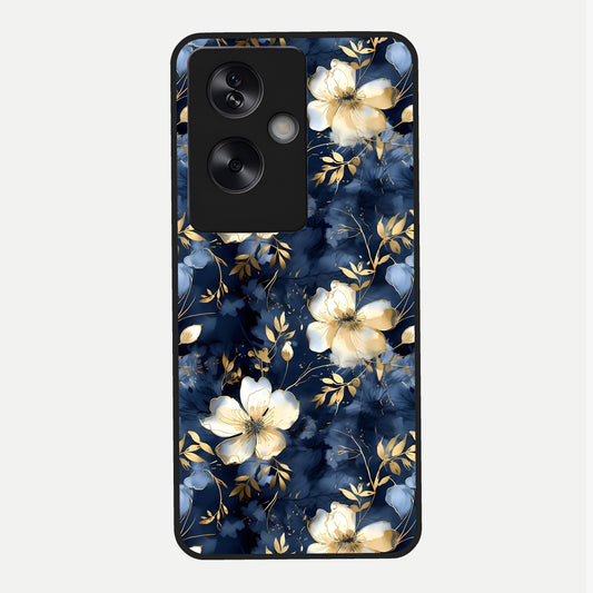  Golden Midnight Bloom Glass Case For Oppo A79 back cover – full design glossy printed glass finish