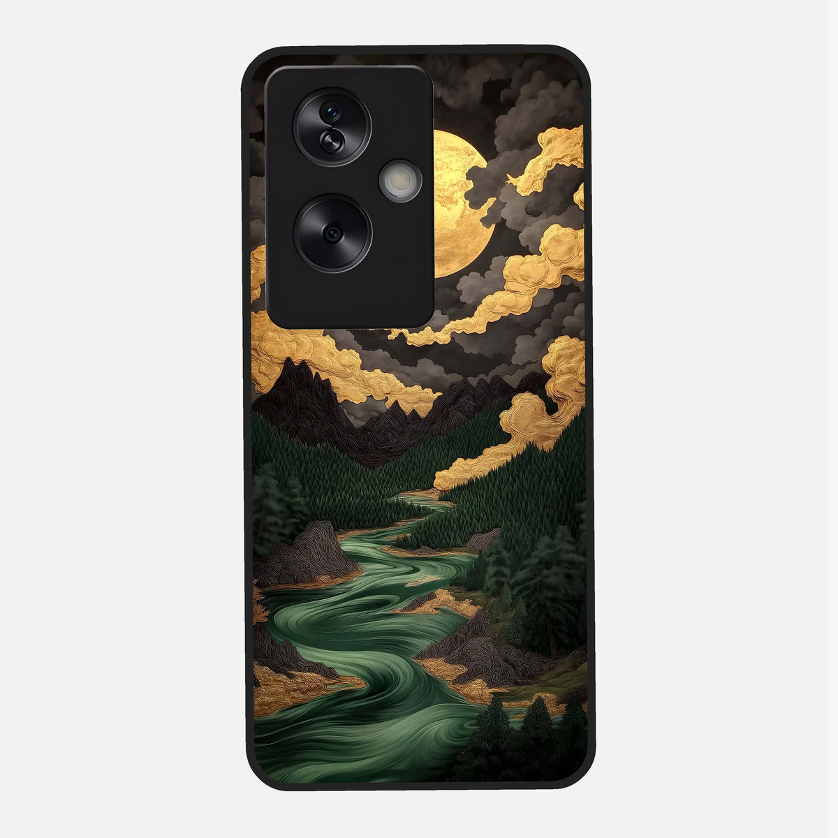  Golden River Moon Glass Case For Oppo A79 back cover – full design glossy printed glass finish