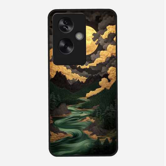  Golden River Moon Glass Case For Oppo A79 back cover – full design glossy printed glass finish