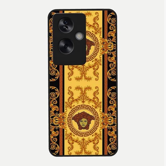  Golden Royal Heritage Glass Case For Oppo A79 back cover – full design glossy printed glass finish