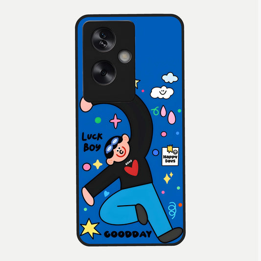  Happy Luck Vibe Glass Case For Oppo A79 back cover – full design glossy printed glass finish