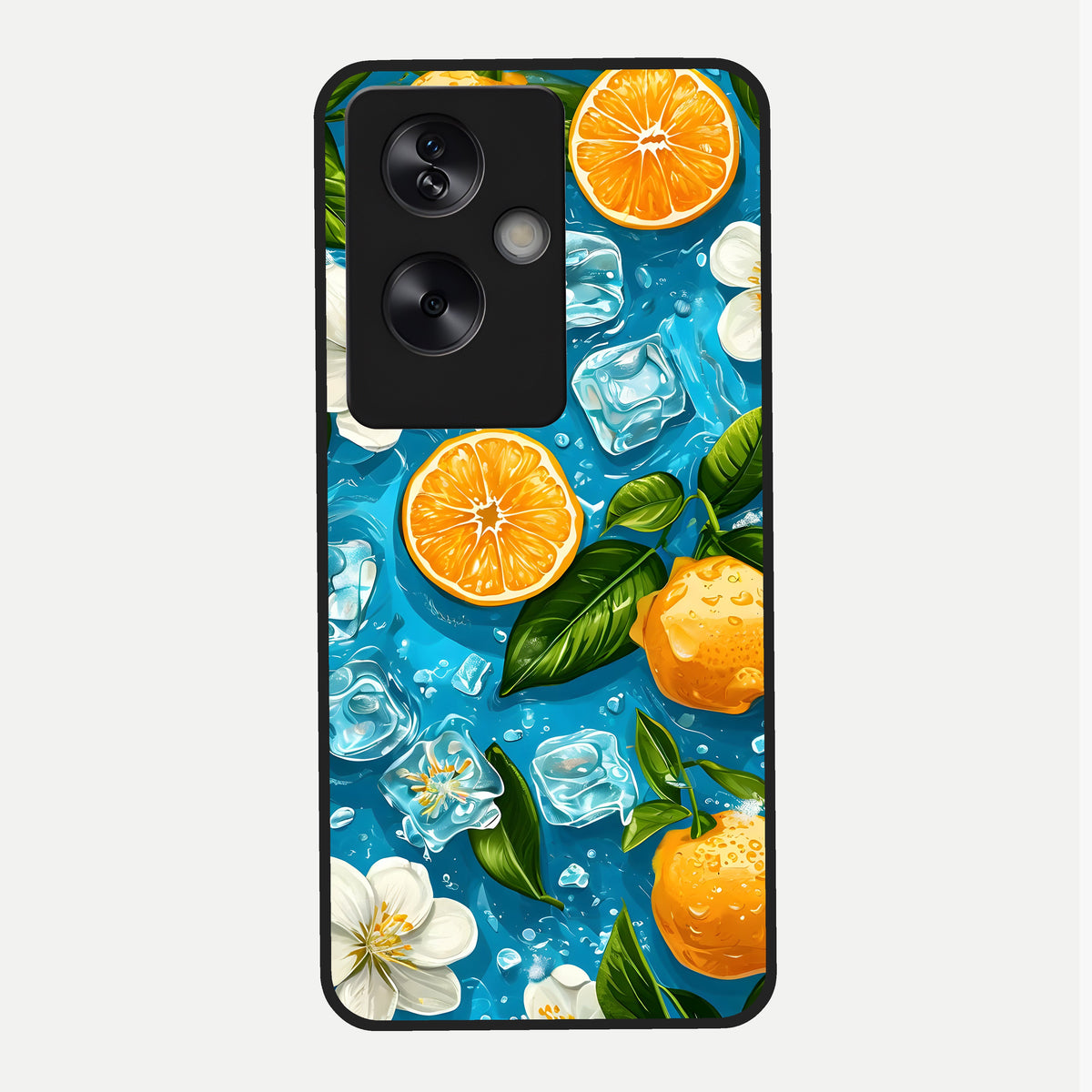  Ice Cube With Orange Glass Case For Oppo A79 back cover – full design glossy printed glass finish