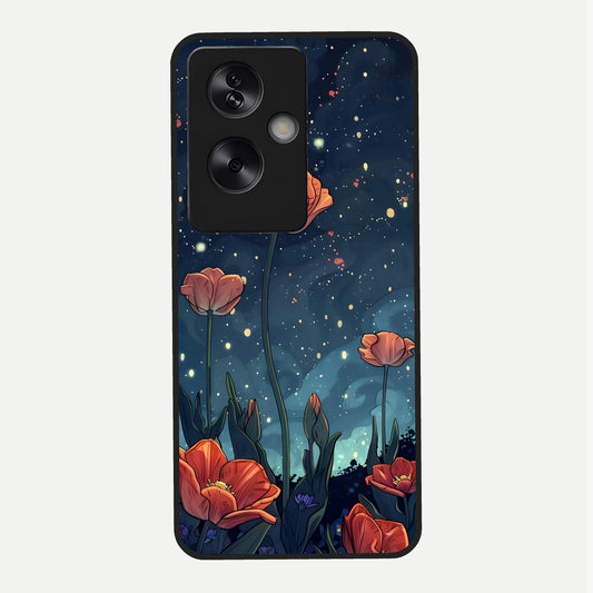  Midnight Tulip Glow Glass Case For Oppo A79 back cover – full design glossy printed glass finish