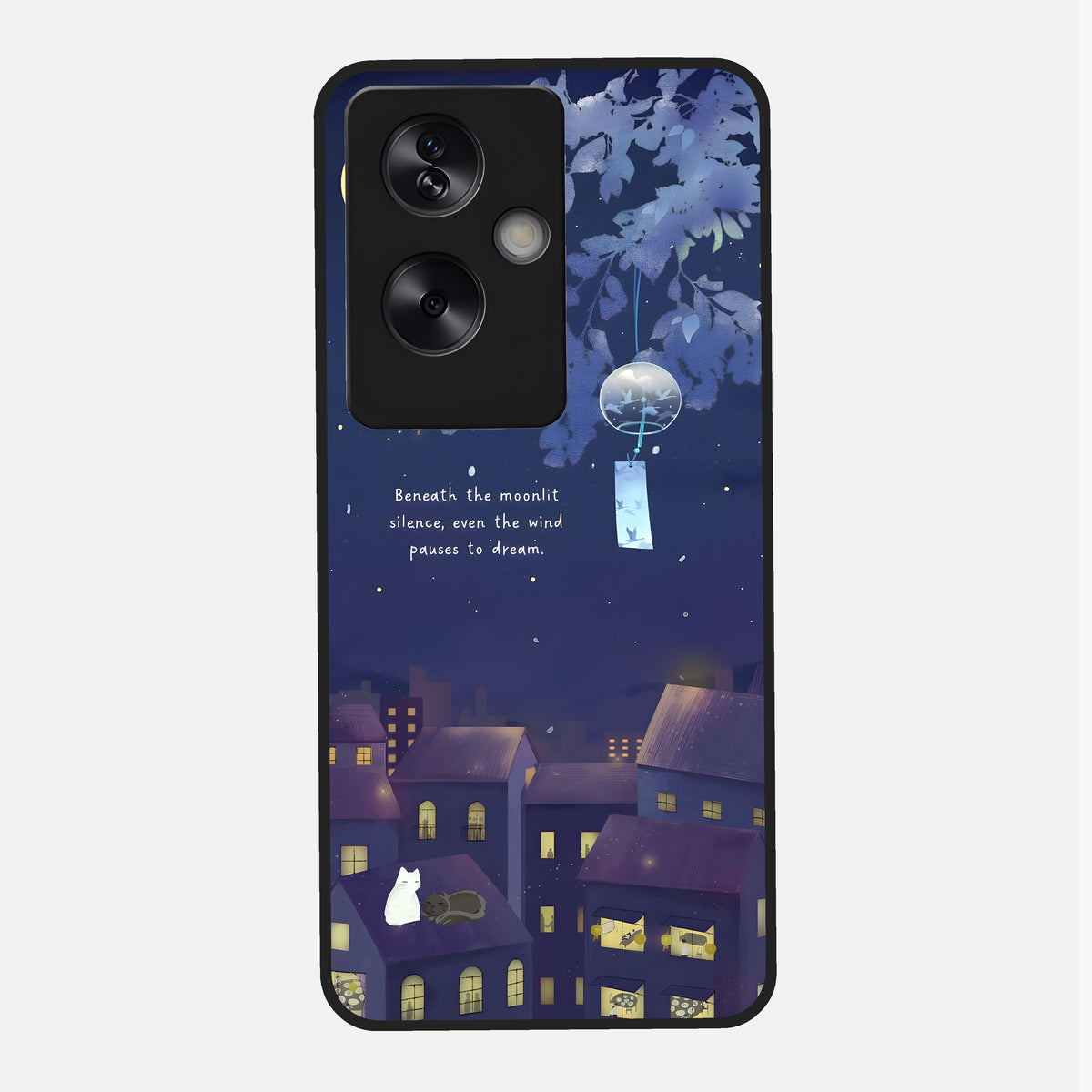  Moonlit Cat Silence Glass Case For Oppo A79 back cover – full design glossy printed glass finish