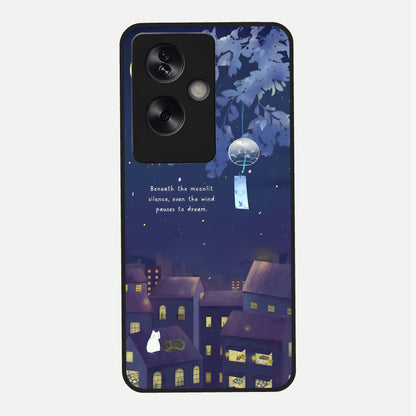  Moonlit Cat Silence Glass Case For Oppo A79 back cover – full design glossy printed glass finish
