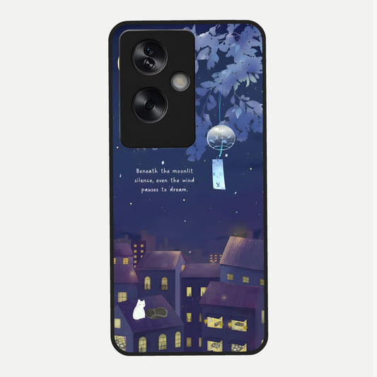  Moonlit Cat Silence Glass Case For Oppo A79 back cover – full design glossy printed glass finish