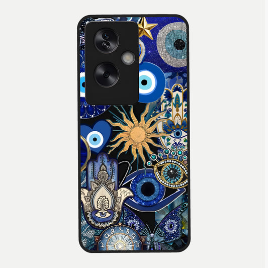  Mystic Blue Evil Eye Glass Case For Oppo A79 back cover – full design glossy printed glass finish
