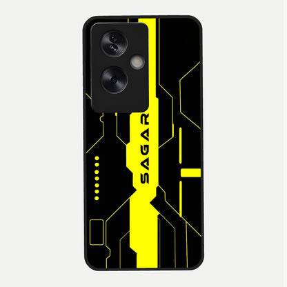  Neon CYBERPUNK Custom Name Glass Case For Oppo A79 back cover – full design glossy printed glass finish