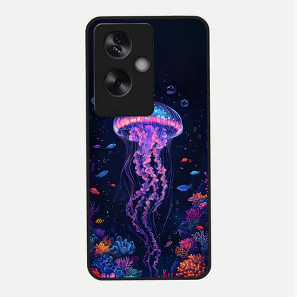  Neon Jellyfish Glass Case For Oppo A79 back cover – full design glossy printed glass finish