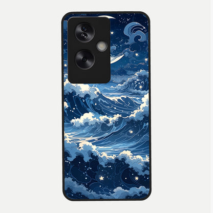  Ocean Moon Waves Glass Case For Oppo A79 back cover – full design glossy printed glass finish