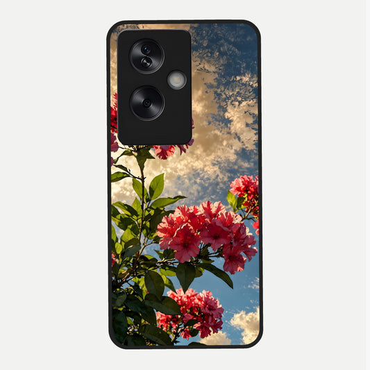  Red Bloom Skies Glass Case For Oppo A79 back cover – full design glossy printed glass finish