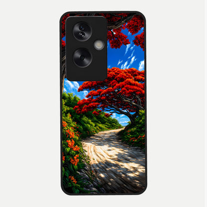  Red Trees Pathway Glass Case For Oppo A79 back cover – full design glossy printed glass finish