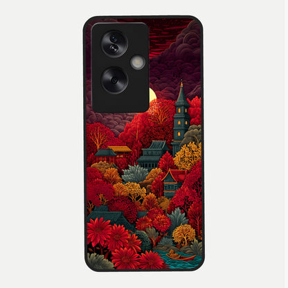  Scarlet Autumn Temple Glass Case For Oppo A79 back cover – full design glossy printed glass finish