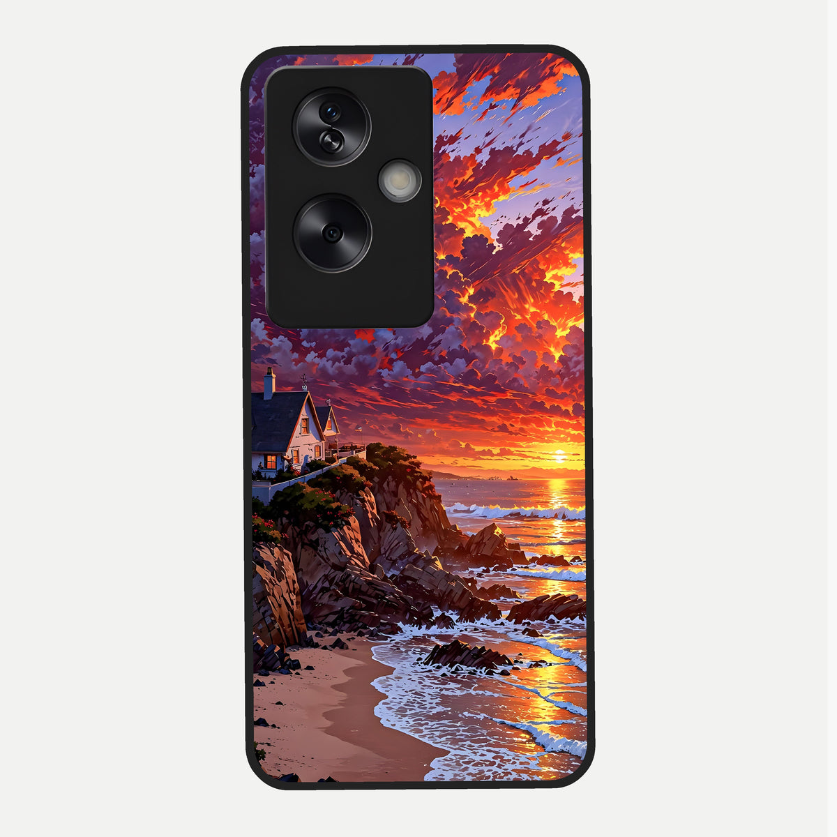  Sunset House By Sea Glass Case For Oppo A79 back cover – full design glossy printed glass finish