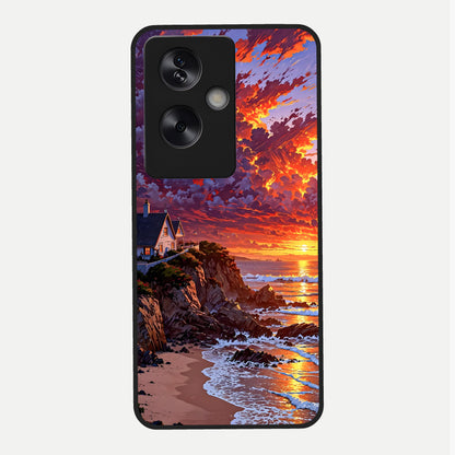  Sunset House By Sea Glass Case For Oppo A79 back cover – full design glossy printed glass finish