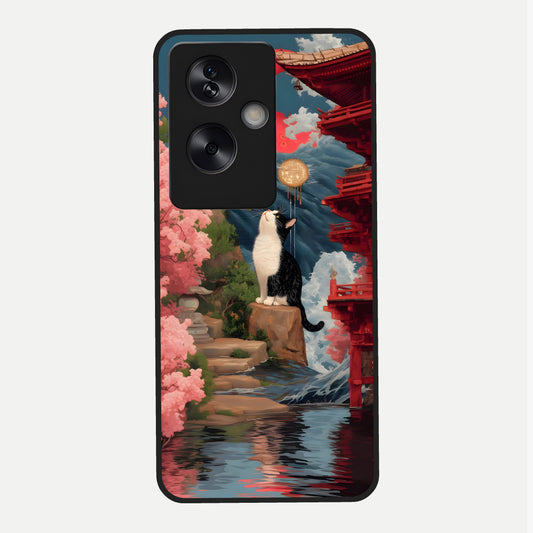  Temple Cat Scenery Glass Case For Oppo A79 back cover – full design glossy printed glass finish