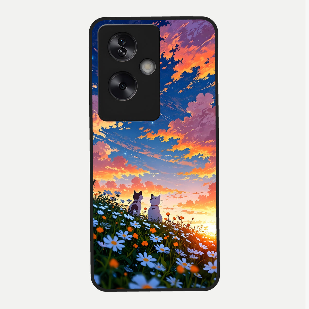  Two Cats Friends Glass Case For Oppo A79 back cover – full design glossy printed glass finish