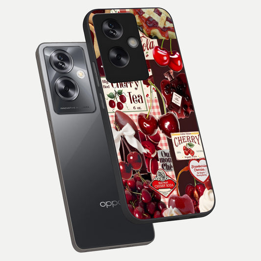  Aesthetic Cherry Tea phone case For Oppo A79 showing premium glass back cover with detailed artwork