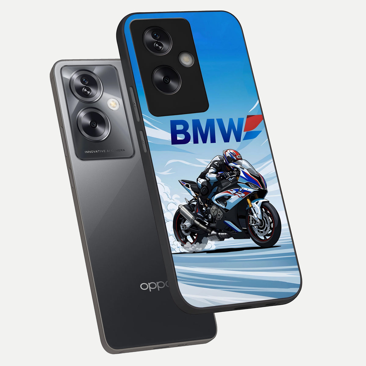  BMW Power Drift phone case For Oppo A79 showing premium glass back cover with detailed artwork