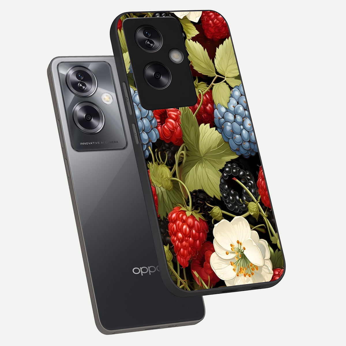  Berry Bloom Charm phone case For Oppo A79 showing premium glass back cover with detailed artwork