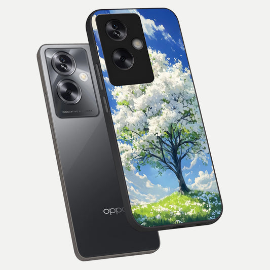  Blossom Sky Serenity phone case For Oppo A79 showing premium glass back cover with detailed artwork