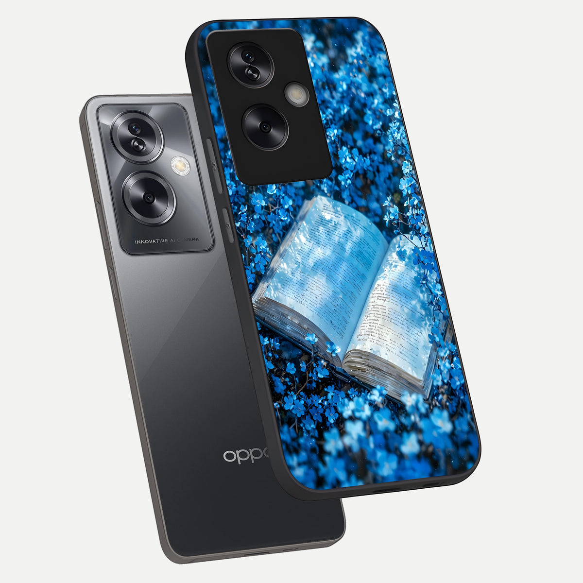  Blue Bloom Tales phone case For Oppo A79 showing premium glass back cover with detailed artwork