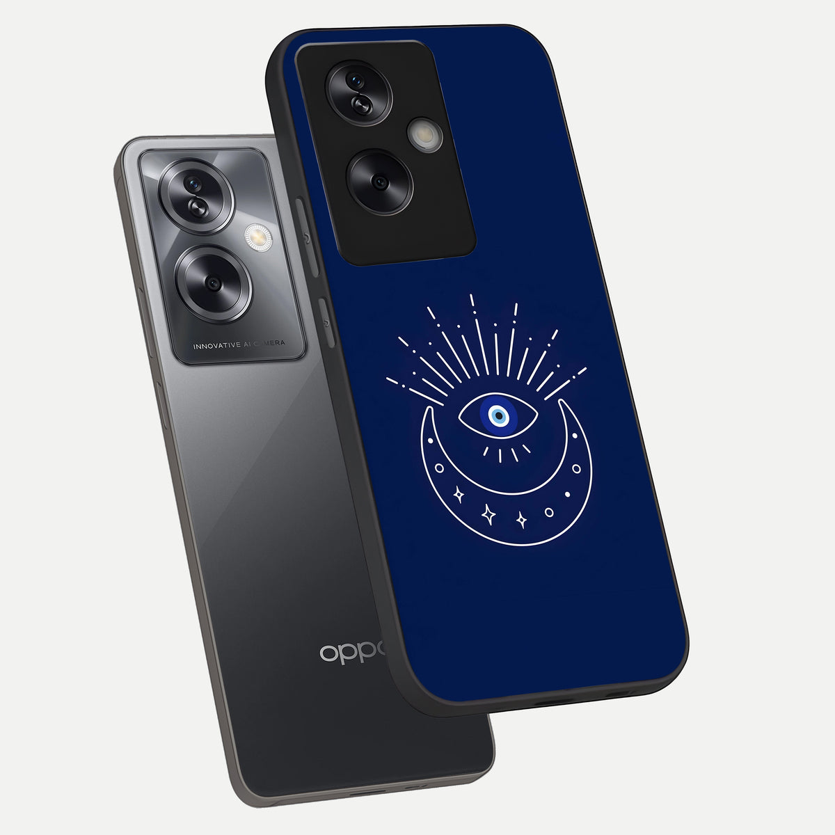  Blue Evil Eye phone case For Oppo A79 showing premium glass back cover with detailed artwork