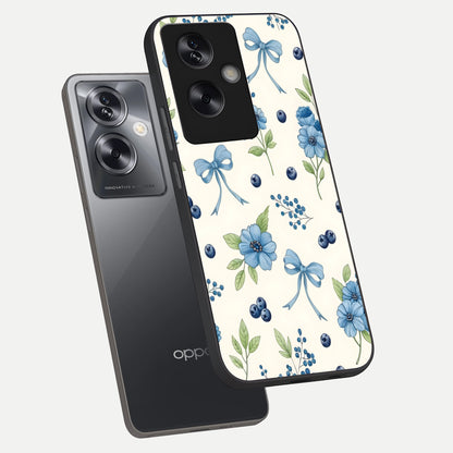  Blue Flower And Bow phone case For Oppo A79 showing premium glass back cover with detailed artwork