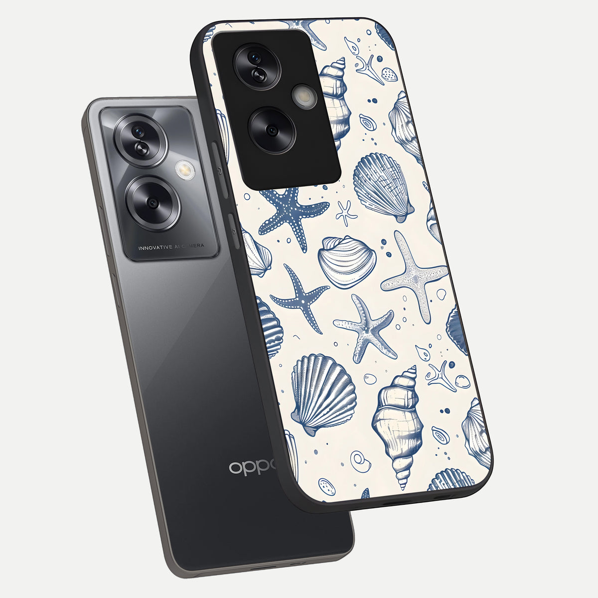  Blue Ocean Outline phone case For Oppo A79 showing premium glass back cover with detailed artwork