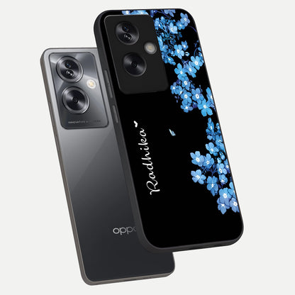  Blue Petal Dream Custom Name phone case For Oppo A79 showing premium glass back cover with detailed artwork