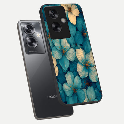  Blue Shade Floral phone case For Oppo A79 showing premium glass back cover with detailed artwork