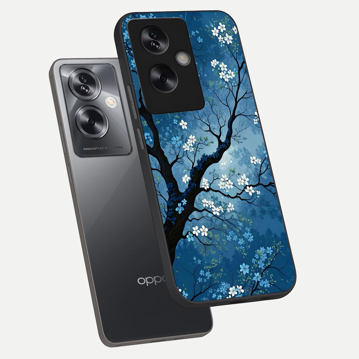  Blue Tree Serenity phone case For Oppo A79 showing premium glass back cover with detailed artwork