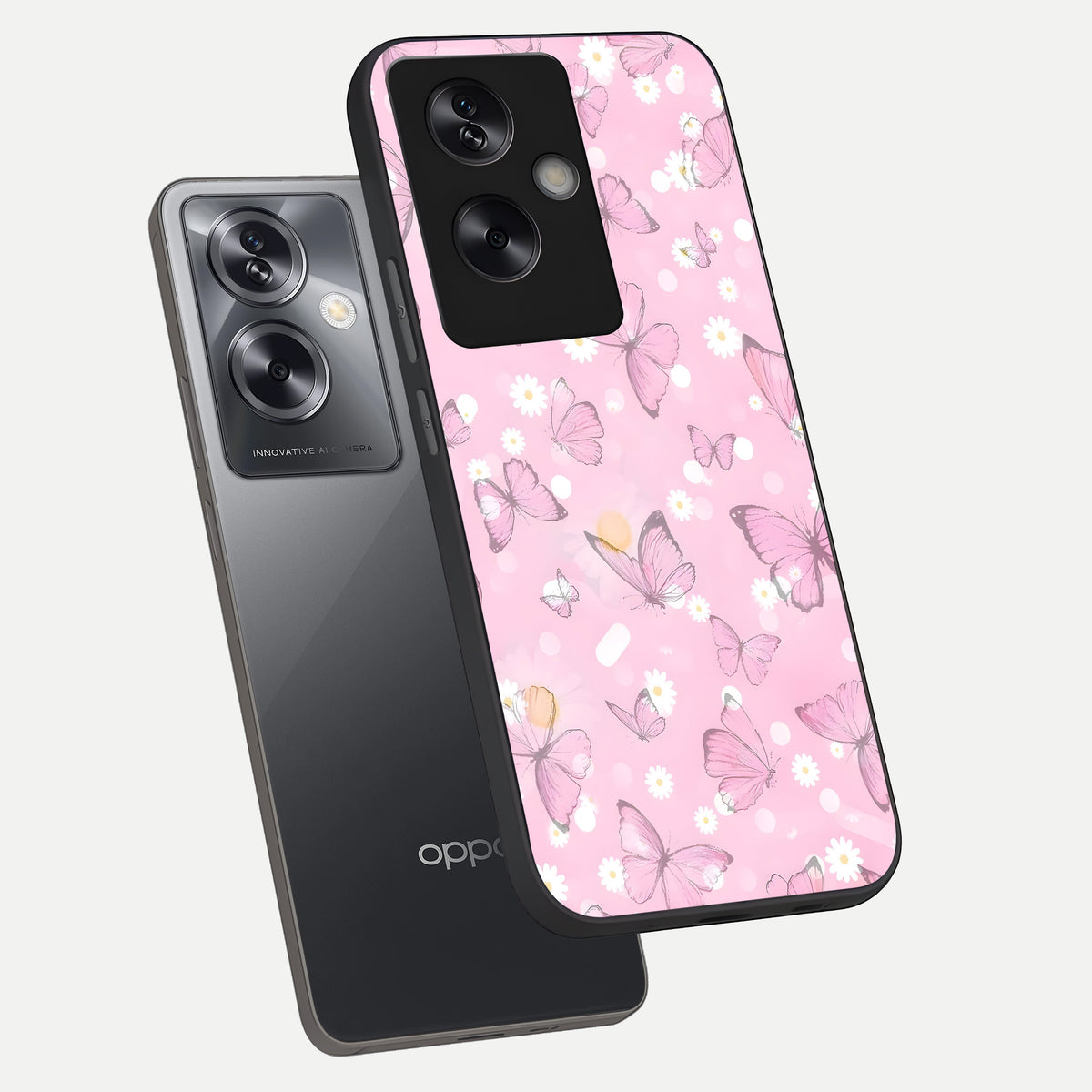  Blush Butterfly Garden phone case For Oppo A79 showing premium glass back cover with detailed artwork