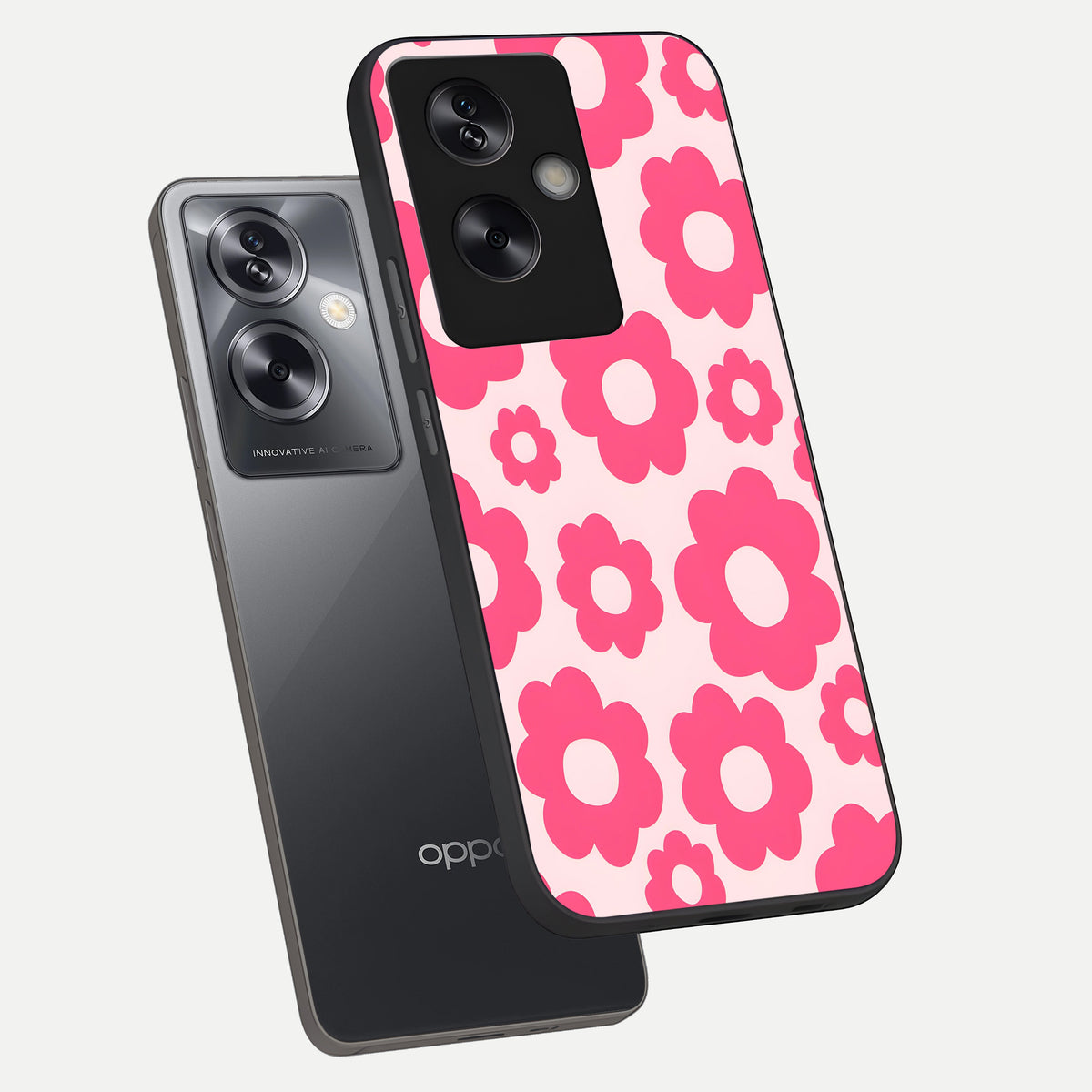  Blush Flower Pop phone case For Oppo A79 showing premium glass back cover with detailed artwork