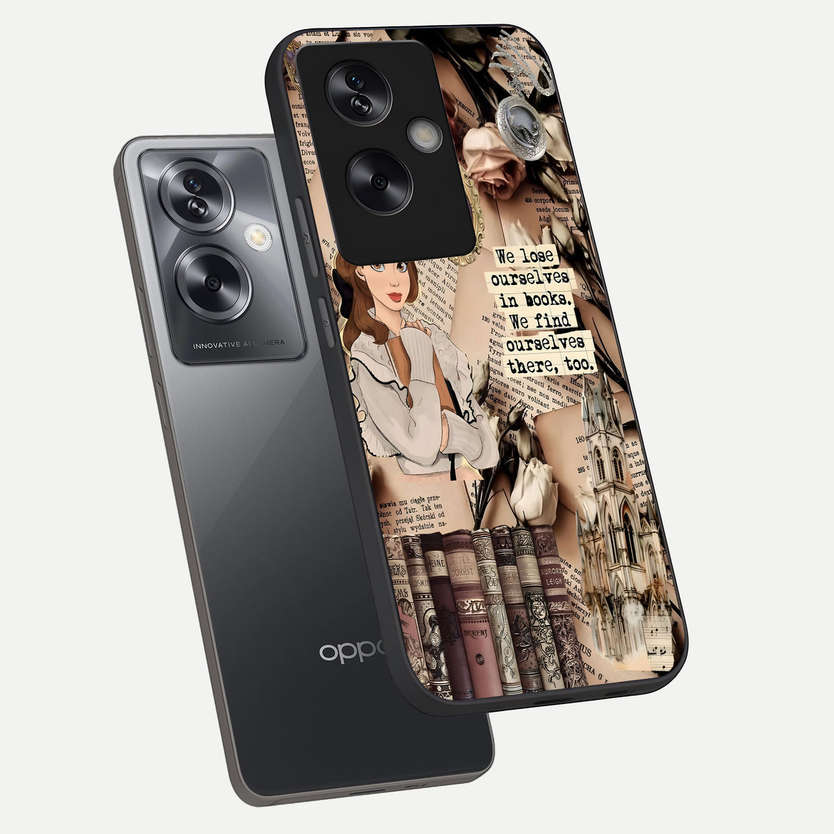  Bookish Dream World phone case For Oppo A79 showing premium glass back cover with detailed artwork
