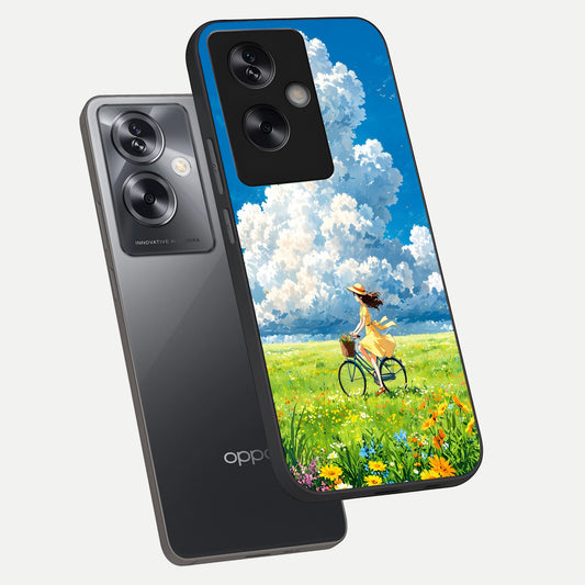  Breezy Meadow Ride phone case For Oppo A79 showing premium glass back cover with detailed artwork