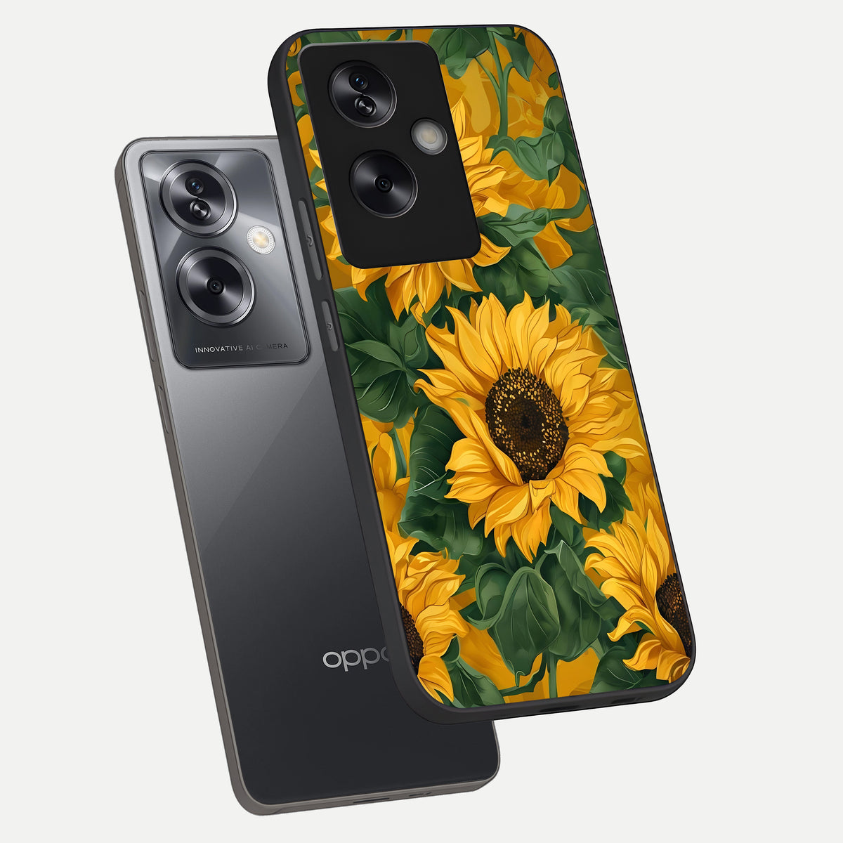  Bright Sunflower Bloom phone case For Oppo A79 showing premium glass back cover with detailed artwork